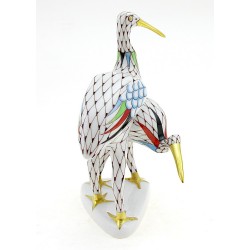Hungarian Porcelain Hollohaza Fishnet Pair of Cranes Figurine 