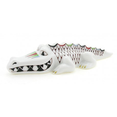 Hungarian Porcelain Hollohaza Fishnet Crocodile Figurine