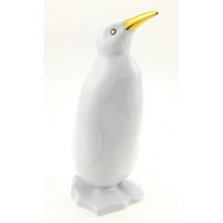 Hungarian Porcelain Hollohaza Penguin Figurine – White and Gold