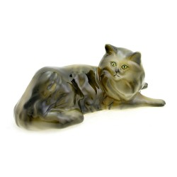 Hungarian Porcelain Hollohaza Persian Cat Figurine 
