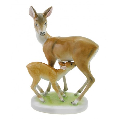 Hungarian Porcelain Herend Deer with Fawn Figurine 