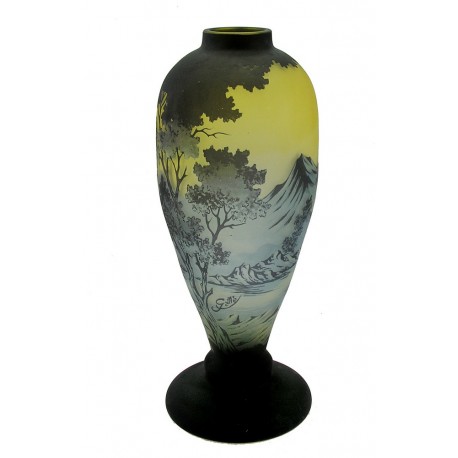 Large Cameo Glass Vase with Mountains