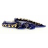 Hollohaza Cobalt Fishnet Crocodile Figurine Hungarian Porcelain