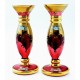 Vintage Pair of 2 Bohemian Czech Cranberry Art Glass Vases