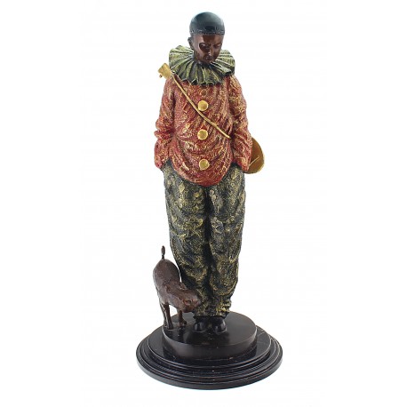 Large Bronze Clown Sculpture with Dog 25-inch Tall