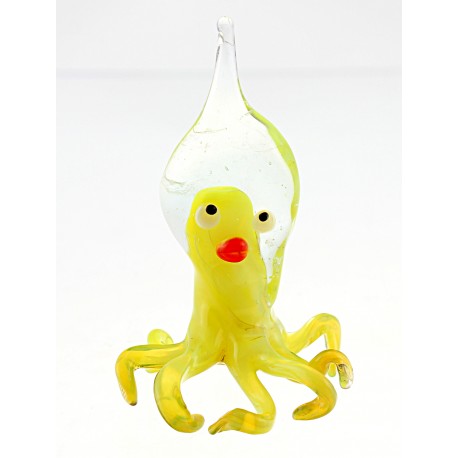 Murano Style Art Glass Yellow Octopus Figurine