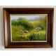 Oil Painting By Jozsef Csiszar - Wild Rabbits Running on the Meadow
