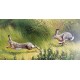 Oil Painting By Jozsef Csiszar - Wild Rabbits Running on the Meadow