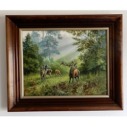Oil Painting By Jozsef Csiszar - Deers in the Forest