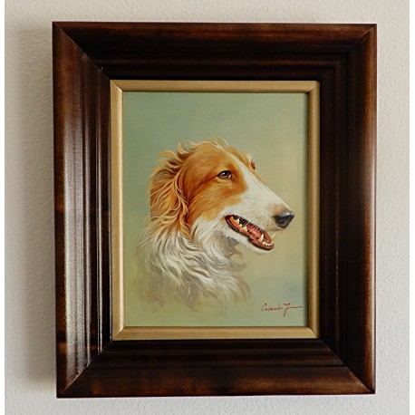 Oil Painting By Jozsef Csiszar – Borzoi Dog Portrait 