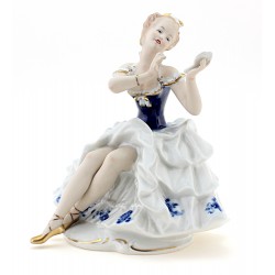 Vintage Wallendorf Cobalt Lady Figurine with Mirror