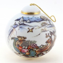Vintage German Christmas Ornament w Reindeers By Reichenbach