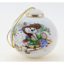 Vintage German Porcelain Christmas Ornament w Snowman & Children’s By Reichenbach