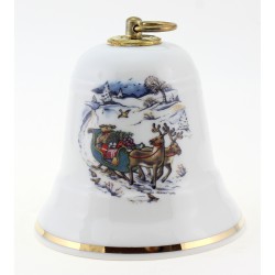 Vintage German Porcelain Musical Christmas Bell w Reindeers By Reichenbach