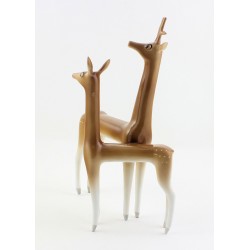 Vintage Hollohaza Art Deco Pair of Deers Figurine Hungarian Porcelain