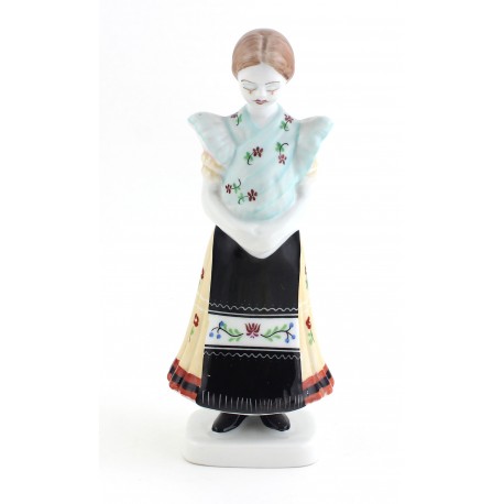 Vintage Hollohaza Girl Figurine in Traditional Dress