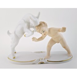 Wallendorf Cherub Figurine - Cherub Playing with Goat