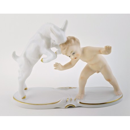 Wallendorf Cherub Figurine - Cherub Playing with Goat