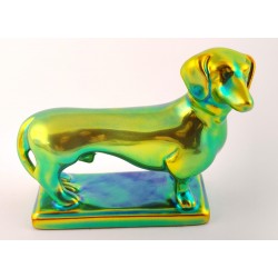 Zsolnay Green Eosin Dachshund Dog Figurine