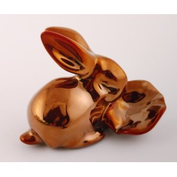 Zsolnay Red Eosin Bunny Figurine with Cabbage