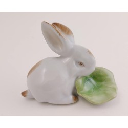 Vintage Zsolnay Bunny Rabbit Figurine with Cabbage Leaf