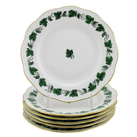 Hungarian Porcelain Herend Guirland De Raisins Bread and Butter Plates Set of Six