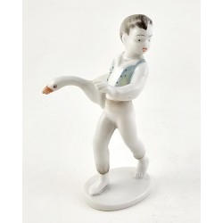 Vintage Hollohaza Boy with Goose Figurine