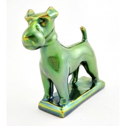 Zsolnay Eosin Standing Fox Terrier Dog Figurine - Green