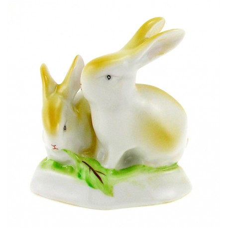 Vintage Hungarian Hollohaza Porcelain Bunny Rabbits Figurine 