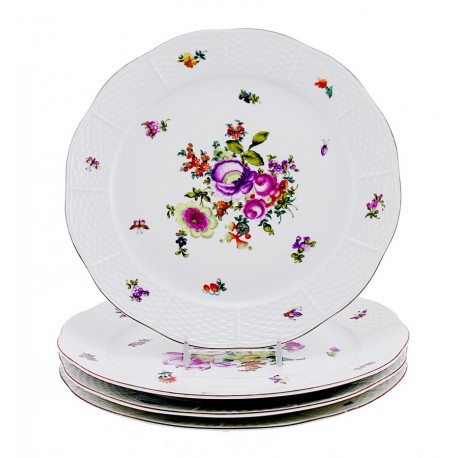 Vintage Hungarian Porcelain Herend Bouquet De Herend Decor Dinner Plates Set of Four
