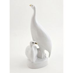 Hollohaza Pair of Guinea Fowl Figurine - White & Gold