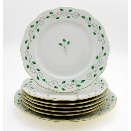 Hungarian Porcelain Herend Sabina Vert Decor Dessert Set with Serving Platter